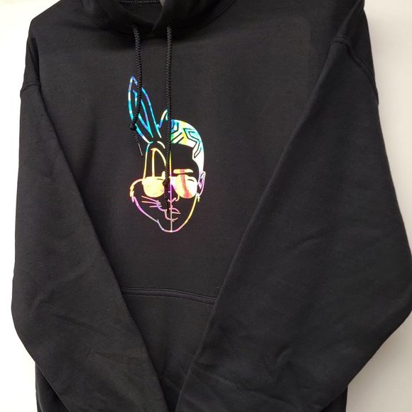 Bad Bunny Holographic Black Pullover hoodie * Beautiful * - Picture 4 of 7